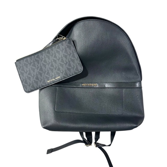 Michael Kors Black Leather Back Pack & Zippered Clutch - NEW (DAMAGED) - Picture 2 of 8